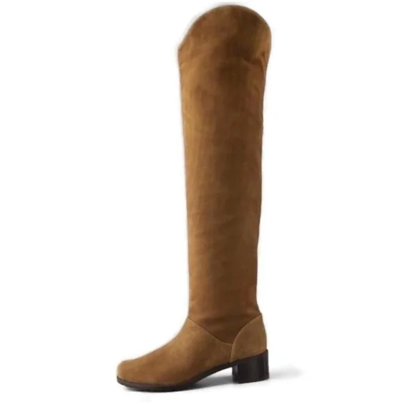 STUART WEITZMAN Thigh-High Boot Suede Leather OTK Cognac Walnut Brown Low Heel 7 - Picture 16 of 16